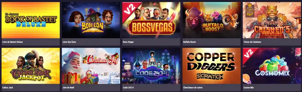 SpinKings24 Casino sélection de machines à sous avec Book of Bastet Deluxe, Boss Vegas et Buffalo Boost