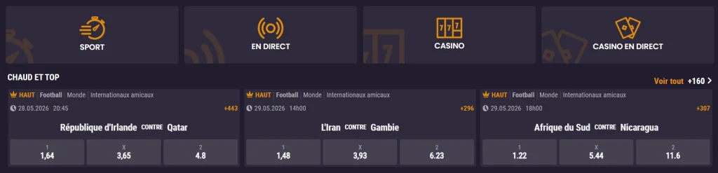 SpinKings24 Casino section Chaud et Top avec paris sportifs, cotes football et catégories casino